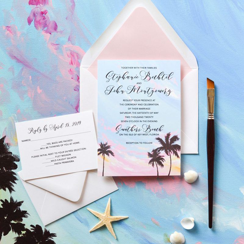 热带日落婚礼请柬