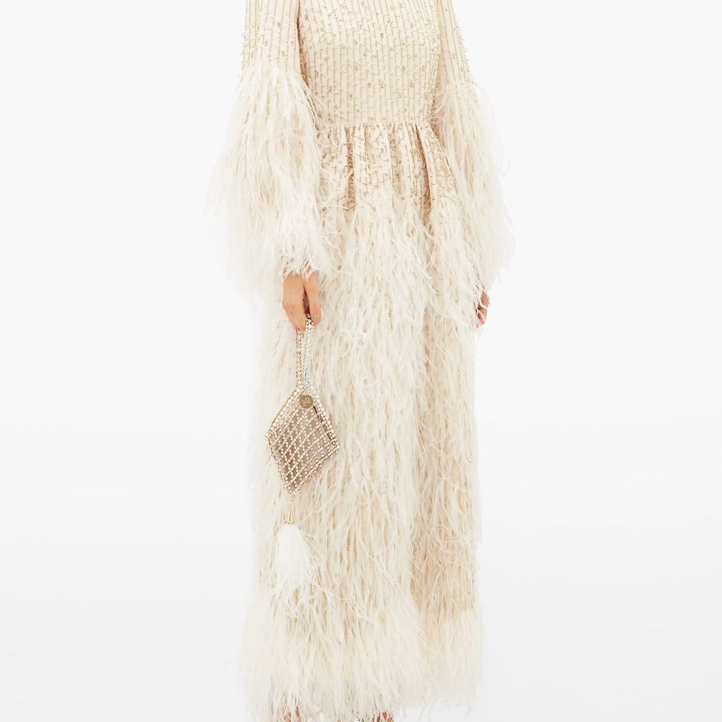 华伦天奴(Valentino)羽毛镶边珠饰羊毛混纺礼服2.9万美元