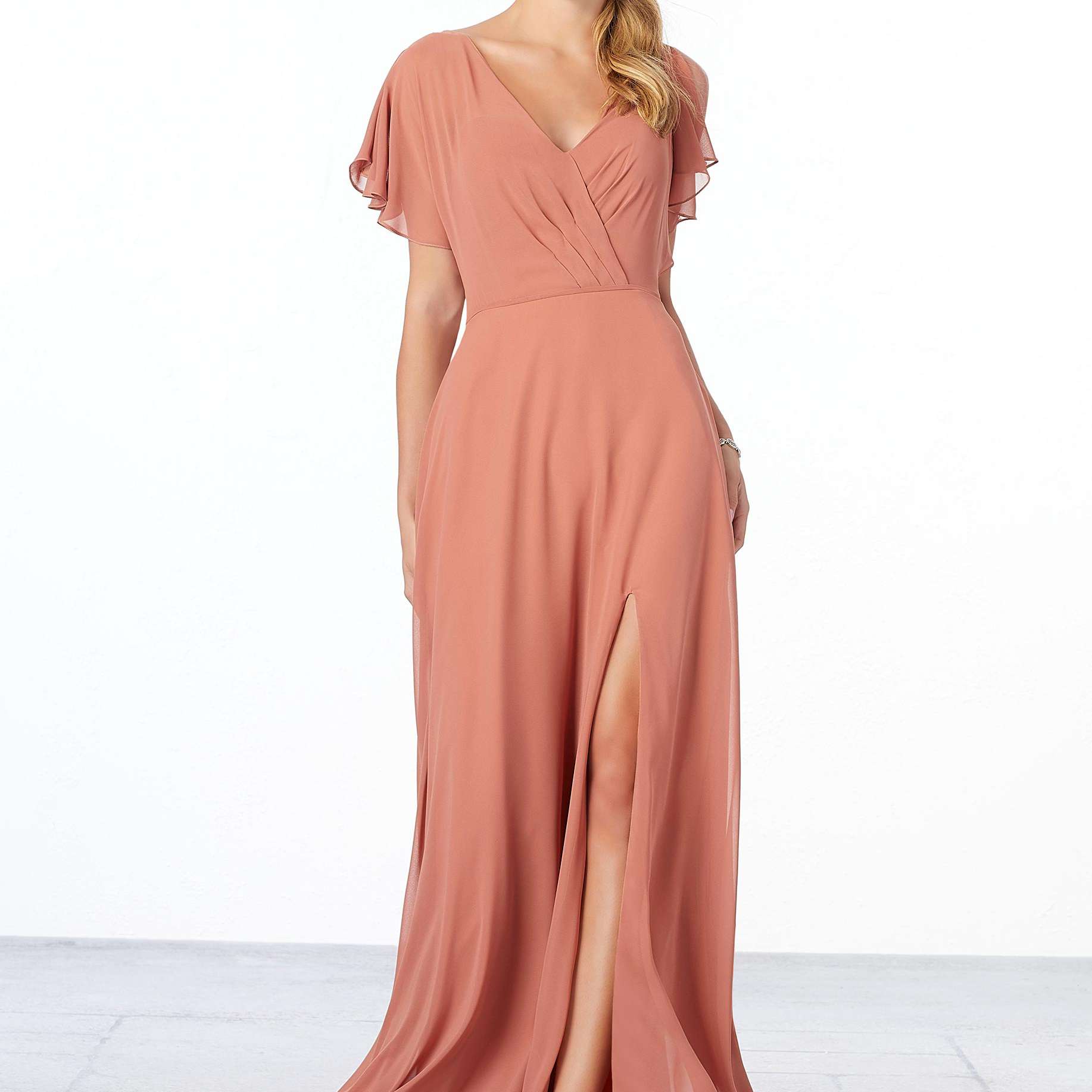 珊瑚袖伴娘礼服