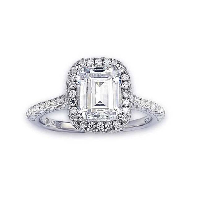Suzy L. Bridal Sterling Silver asscher-Cut白色立方Zirconia Halo订婚戒指ld乐动官网