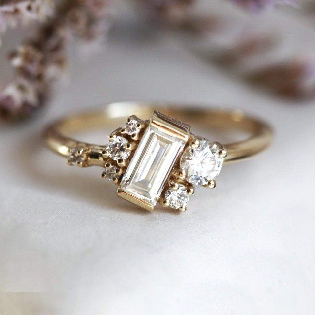 长方形宝石钻石簇环