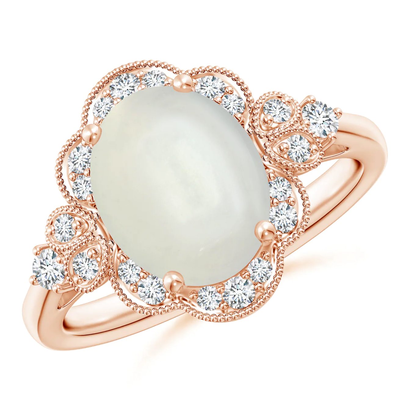 维多利亚风格椭圆形月光石和钻石的环状晕