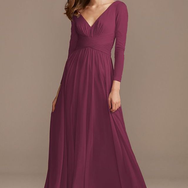 大卫的新娘网状梦幻长袖伴娘礼服售价159.95美元