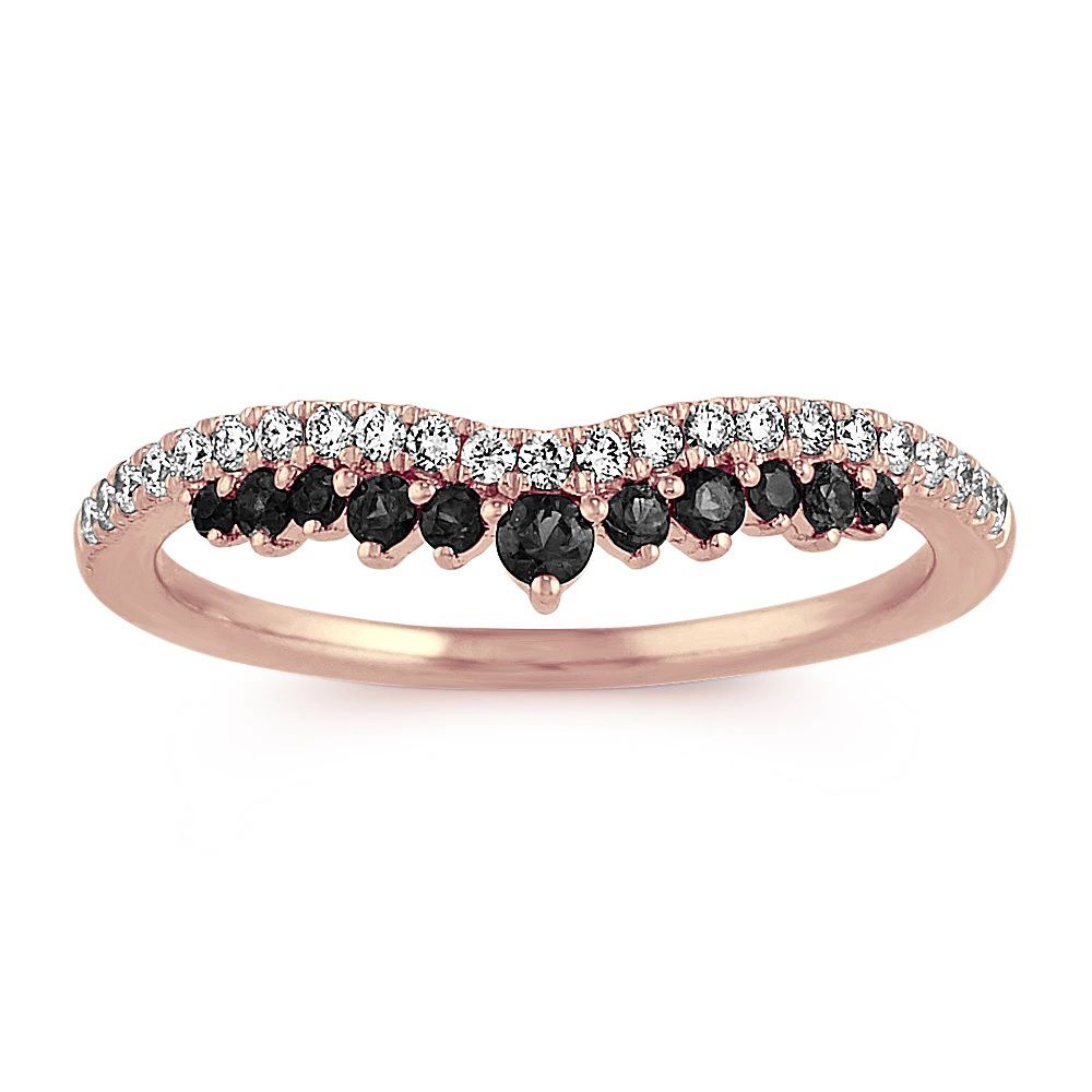 玫瑰金轮廓戒指与钻石和黑色蓝宝石