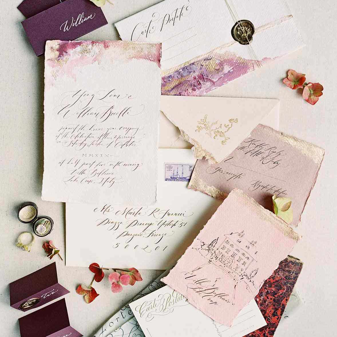 优雅书法腮红婚礼邀请套件