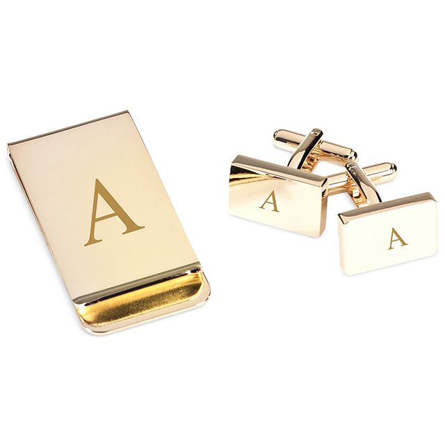 贝伯克镀金的钱夹和袖扣的套装