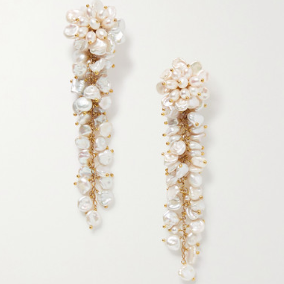 碧碧海水镀金珍珠耳环