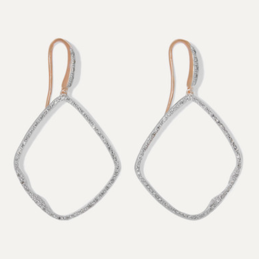 里瓦大圈玫瑰金鲜红色钻石耳环