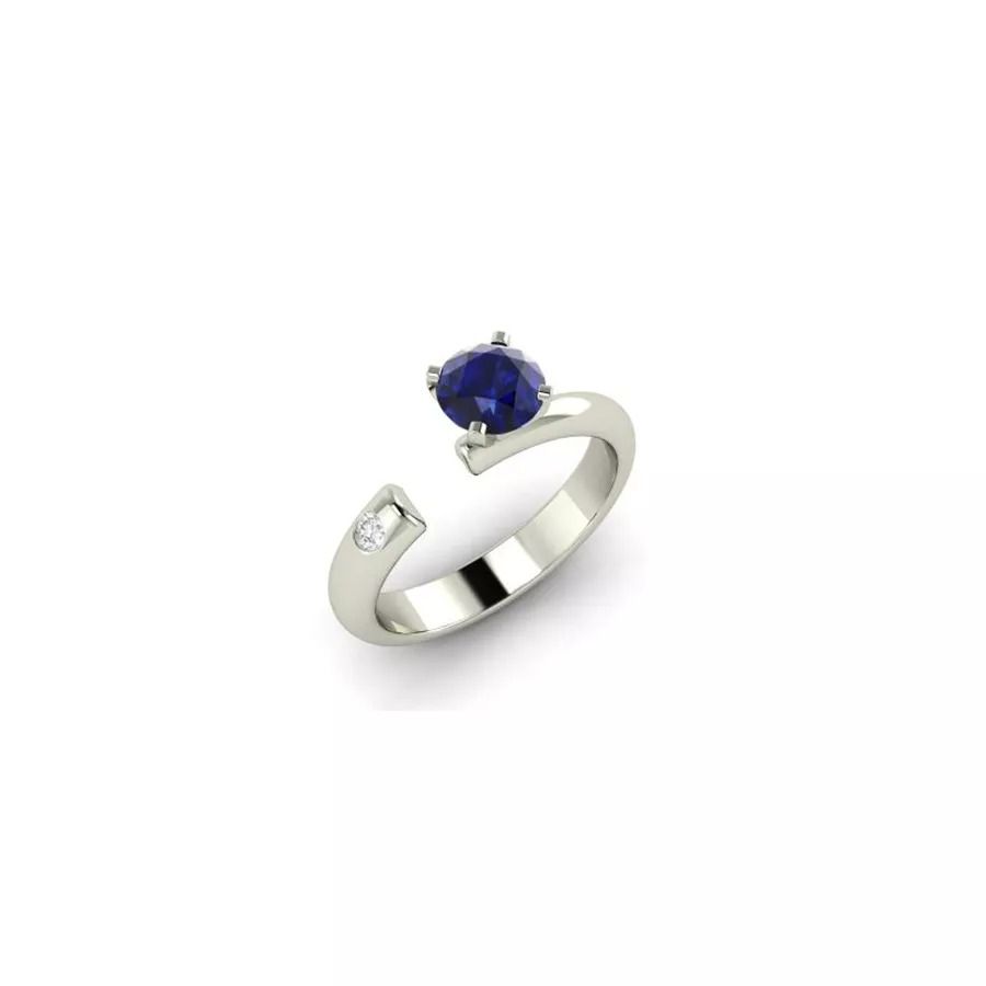 Diamondère亨丽埃塔蓝宝石与钻石戒指Sidestone 14k白金