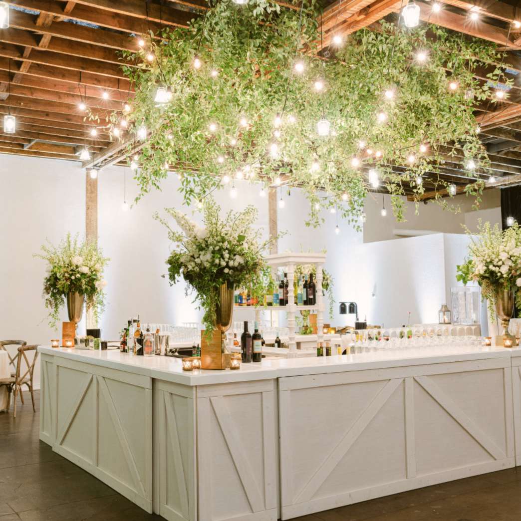 酒吧上方悬挂灯具和绿化装置