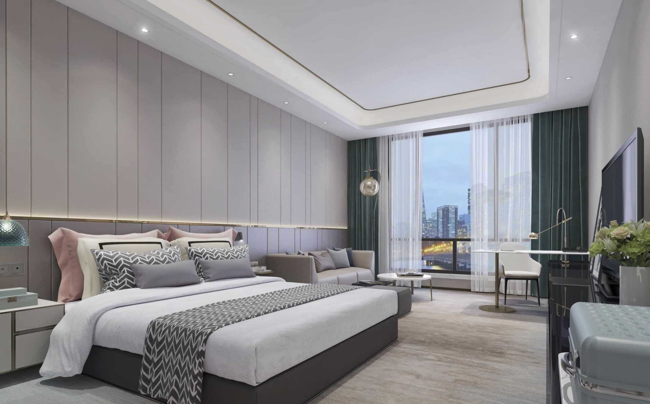 照片国王客房俯瞰天际线在开花酒店休斯顿