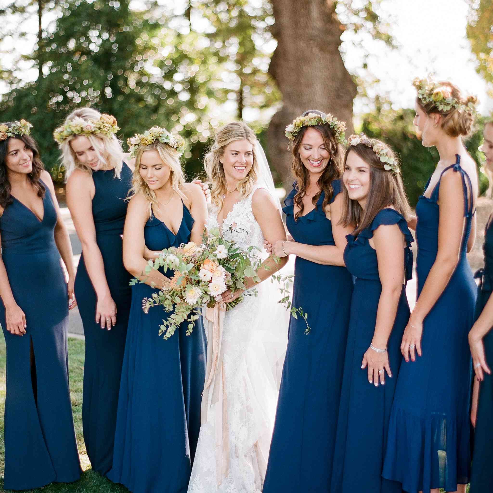 伴娘海军连衣裙