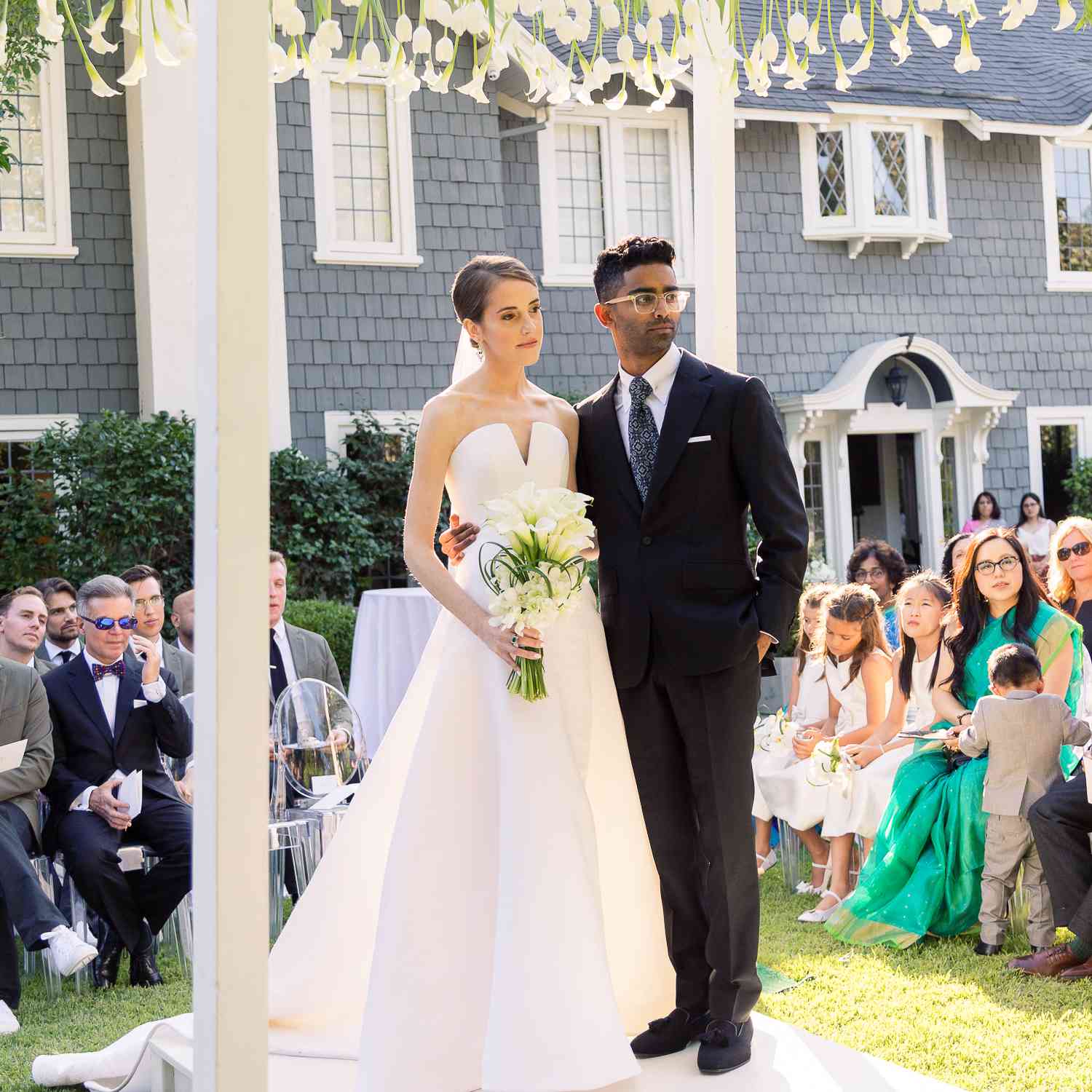 bride and groom at wedding altar