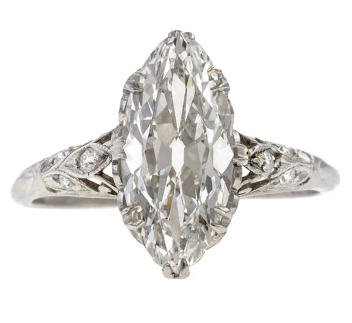 多伊尔和多伊尔复古榄尖形切割钻石订婚戒指3.05ct。ld乐动官网