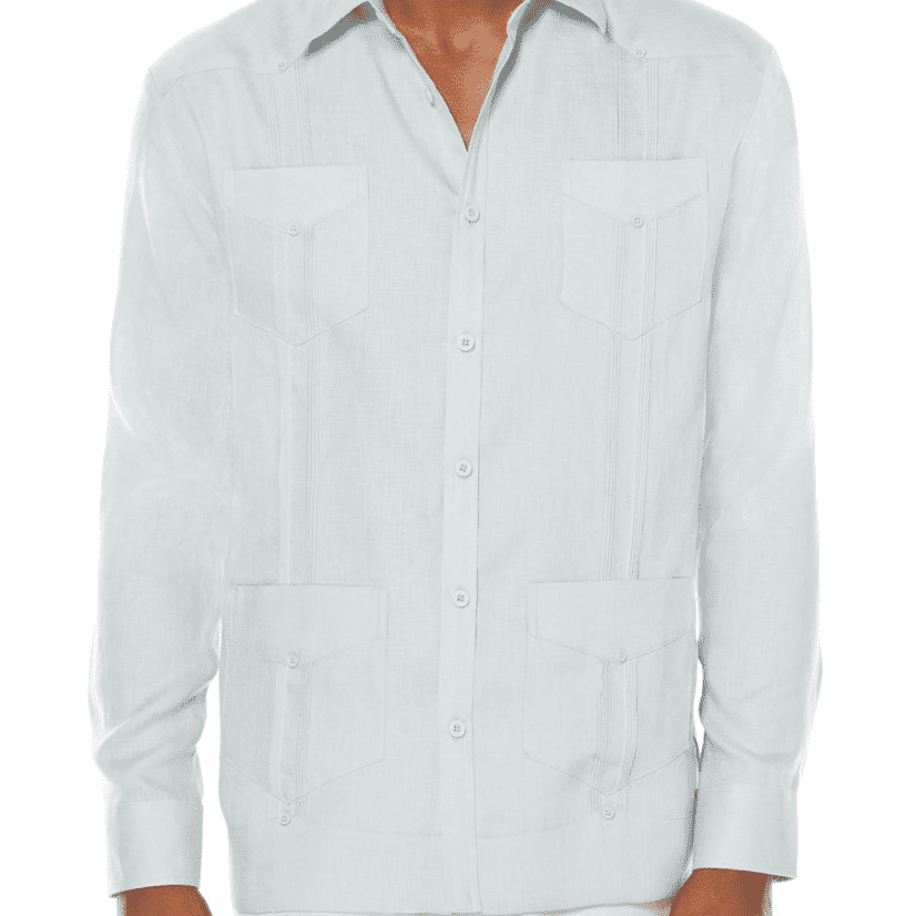 100％亚麻长袖4掌上Guayabera