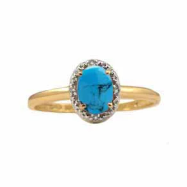 宝石钻石和椭圆形绿松石黄色金戒指