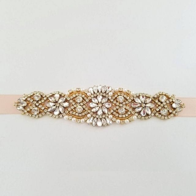 Bellabellabella Faux Crystal Pearl婚纱带