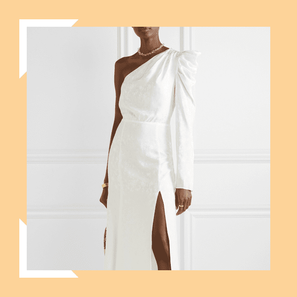 单肩白裙