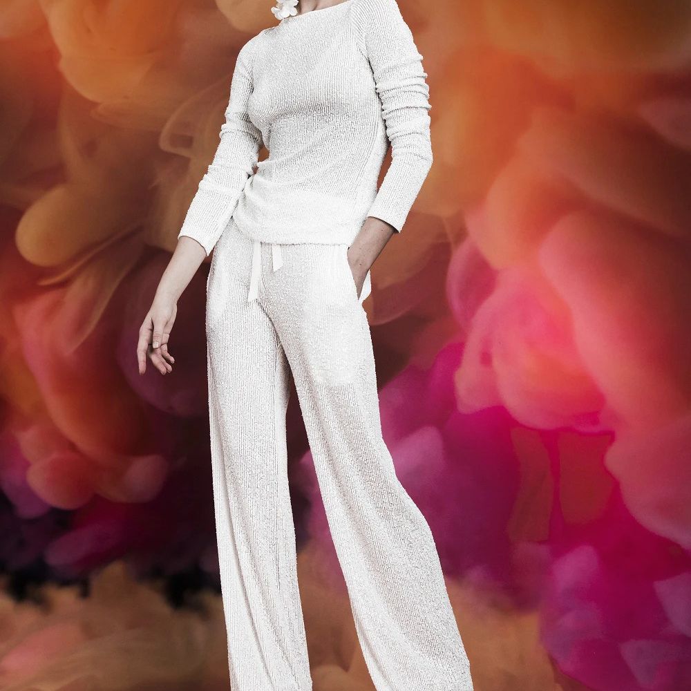 长袖亮片搭配裤子