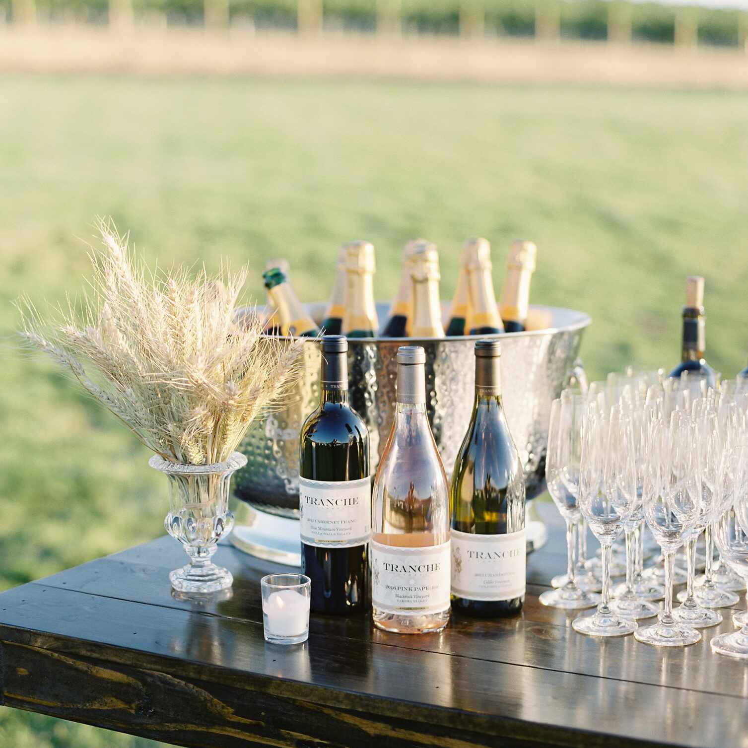 葡萄酒和蒲苇瓶