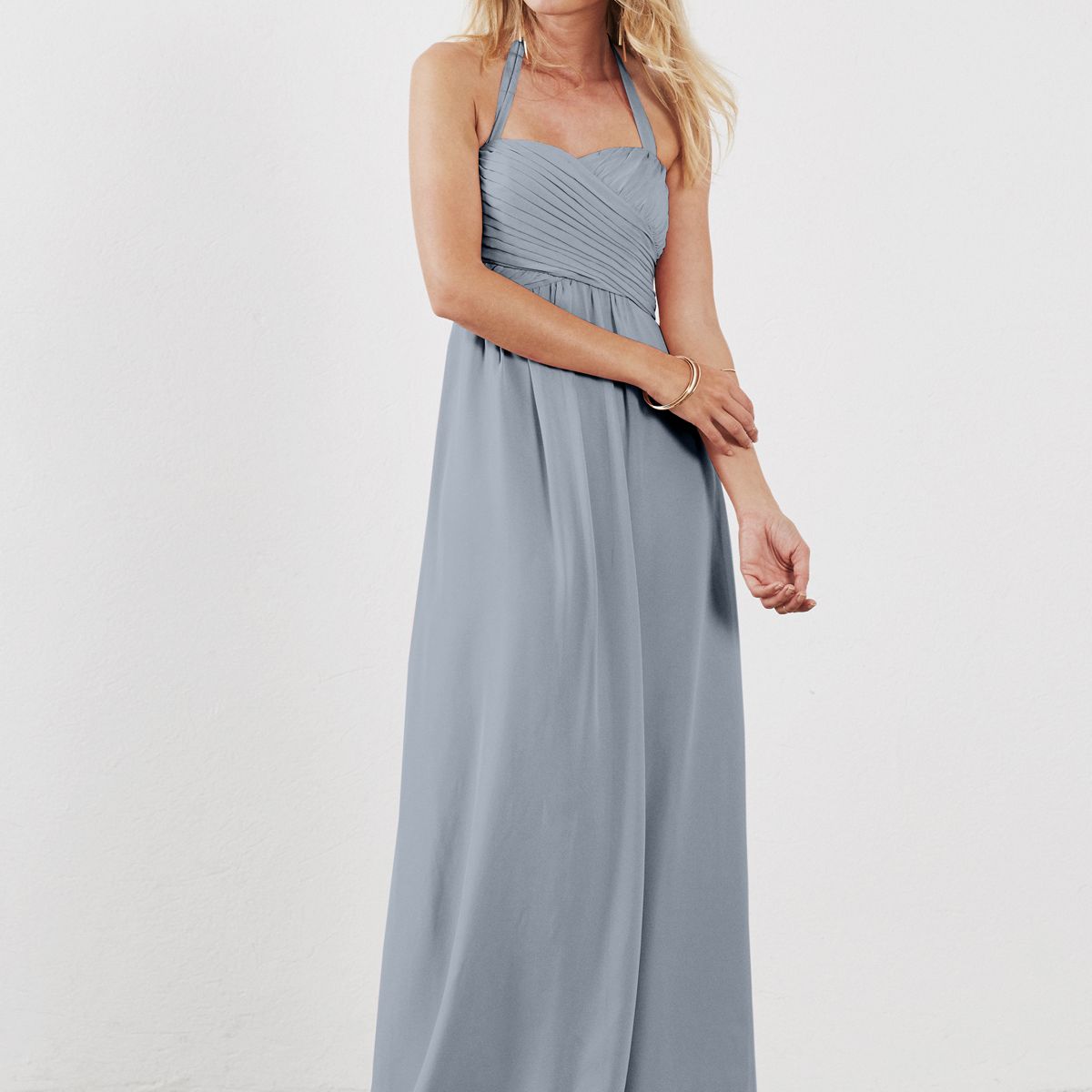 克洛伊露背雪纺连衣裙百褶上装