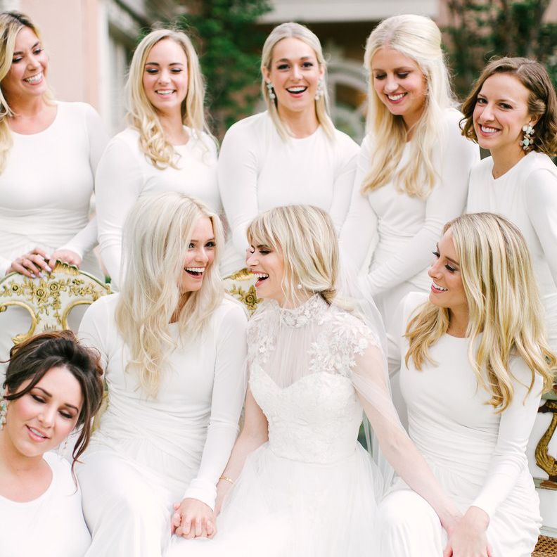 bridal party in white