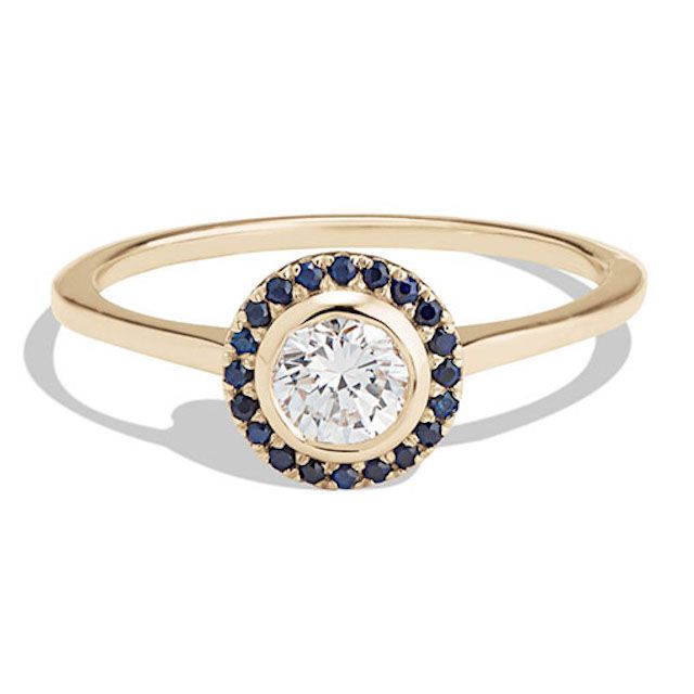 索玛玫瑰形切割钻石与蓝宝石的环状晕