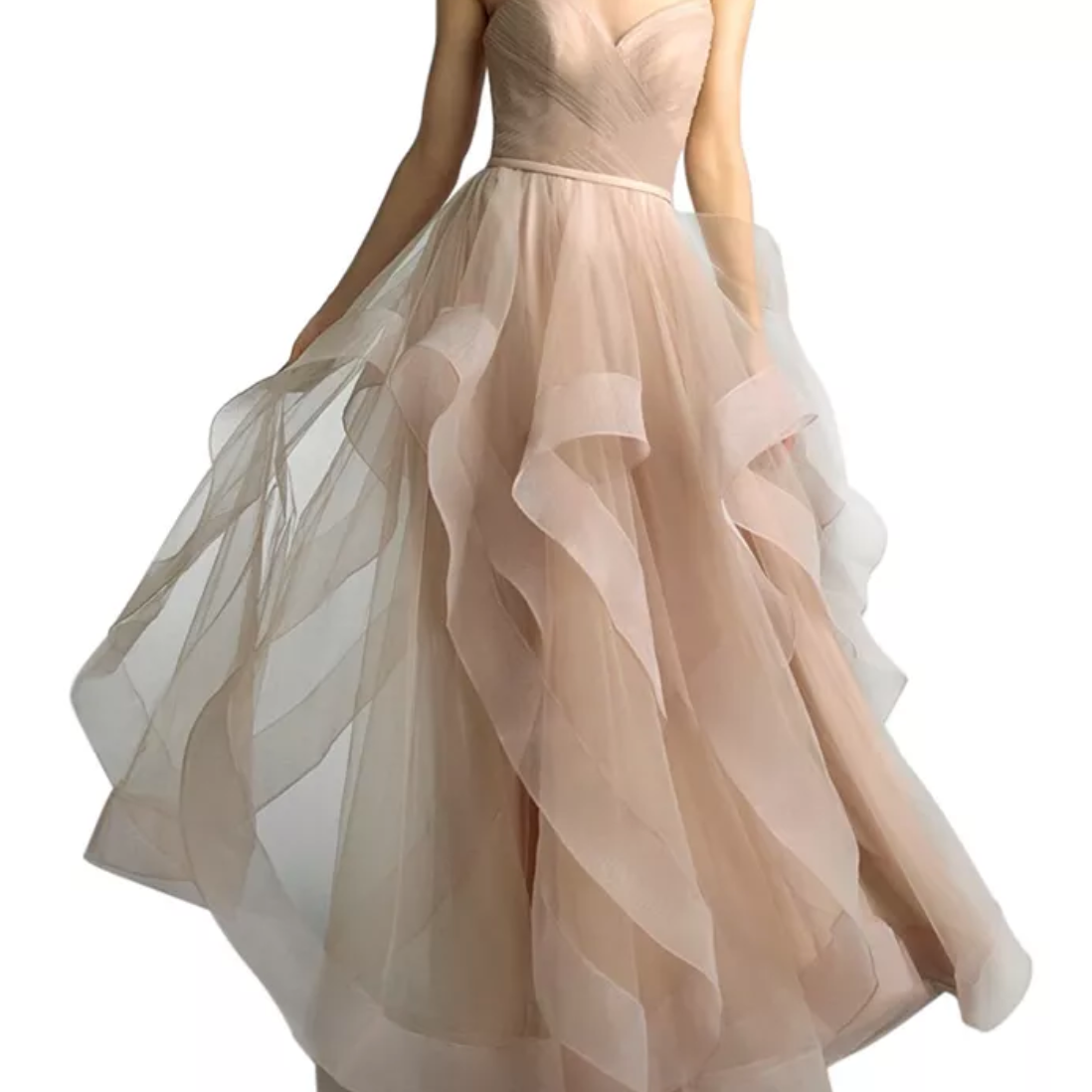 Basix黑色无肩带碎花褶边礼服