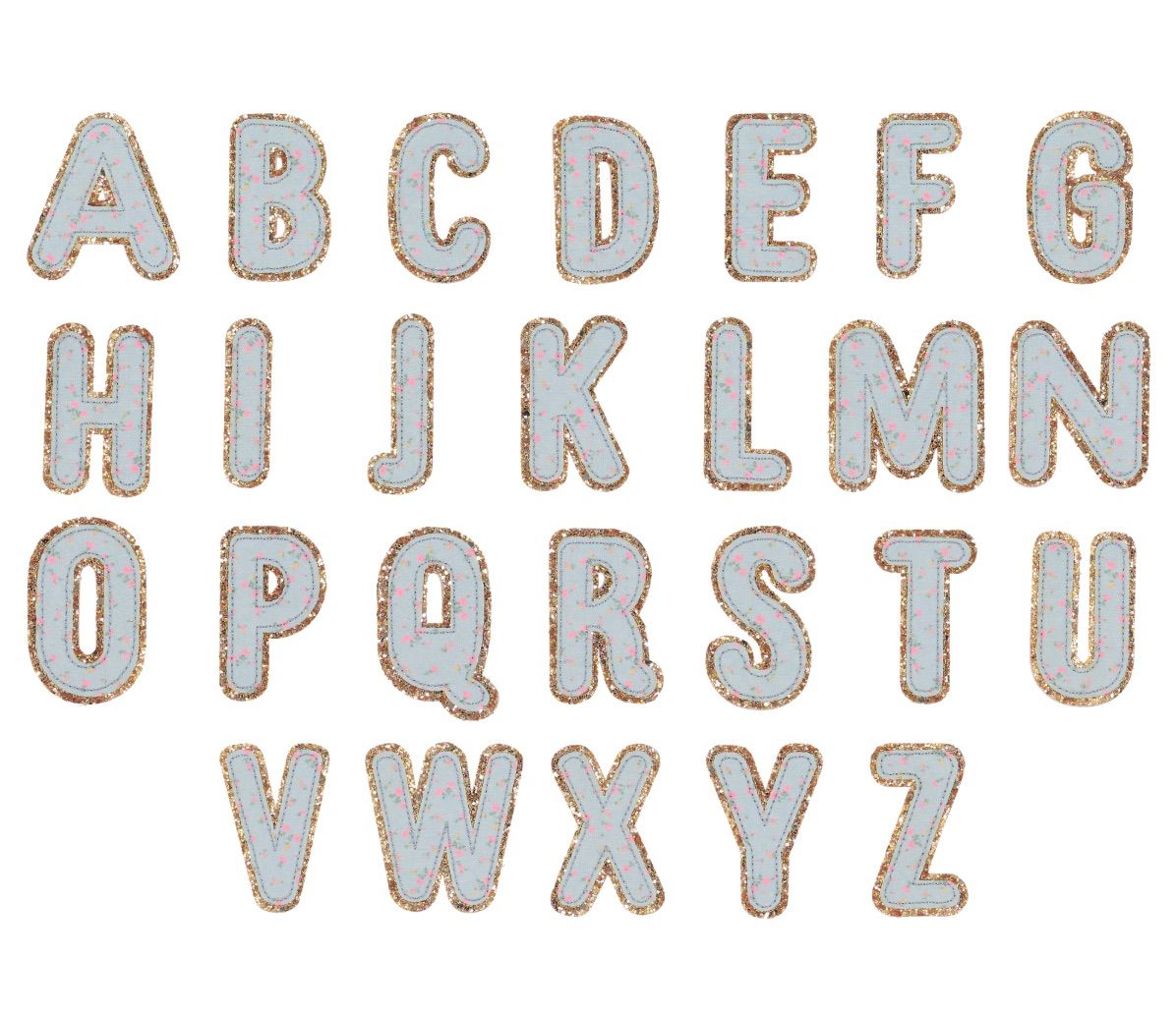 贝拉蓝金葱字母补丁