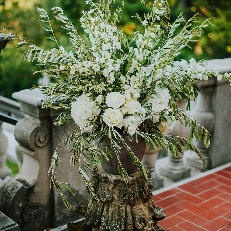 绣球花和飞燕的全白插花