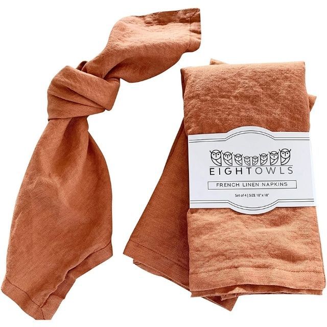 八猫头鹰亚麻餐巾