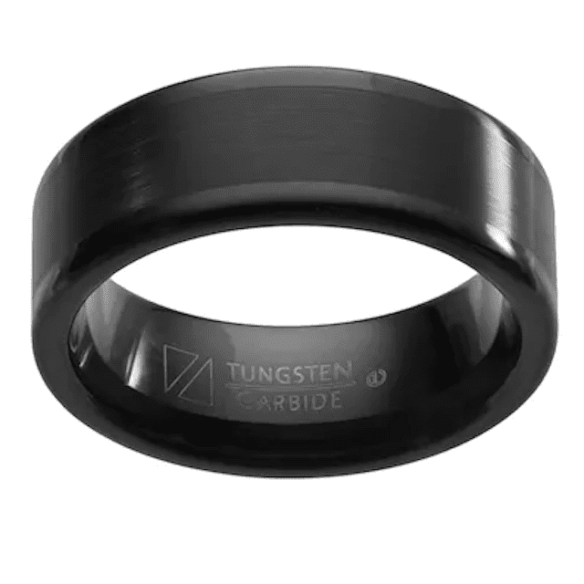 Lovemark黑色离子镀碳化钨男士结婚戒指
